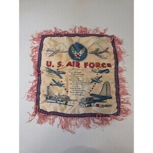 Vintage US AIR FORCE  Silk Pillow Case Fringed Mother Poem WW2 Soldier Military